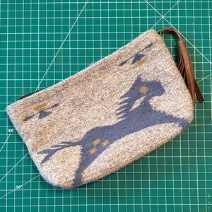 MZ fair trade Gray & Blue Wool Horse Zip Pouch with Leather Tassel
